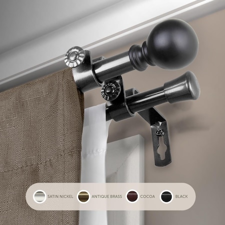 Central Design 0.625 in. Jayden Double Curtain Rod with 48 to 84 in. Extension, Black 5710-482D